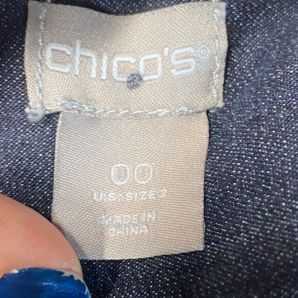 Chicos dark Denim Shirt Dress above knee Size 10 Button Detail Cotton stretch - Picture 7 of 13